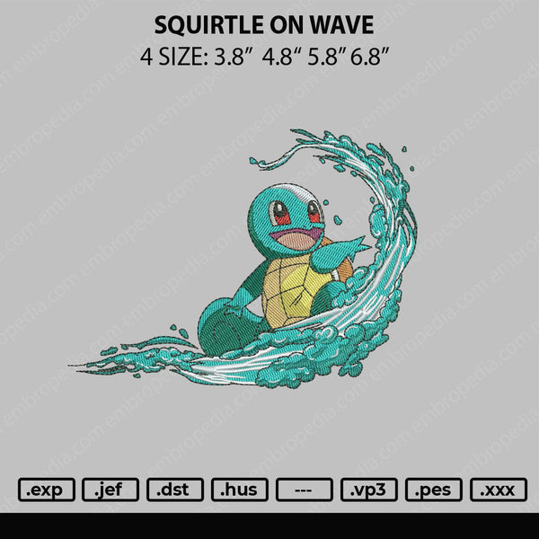 Squirtle On Wave Embroidery File 4 sizes