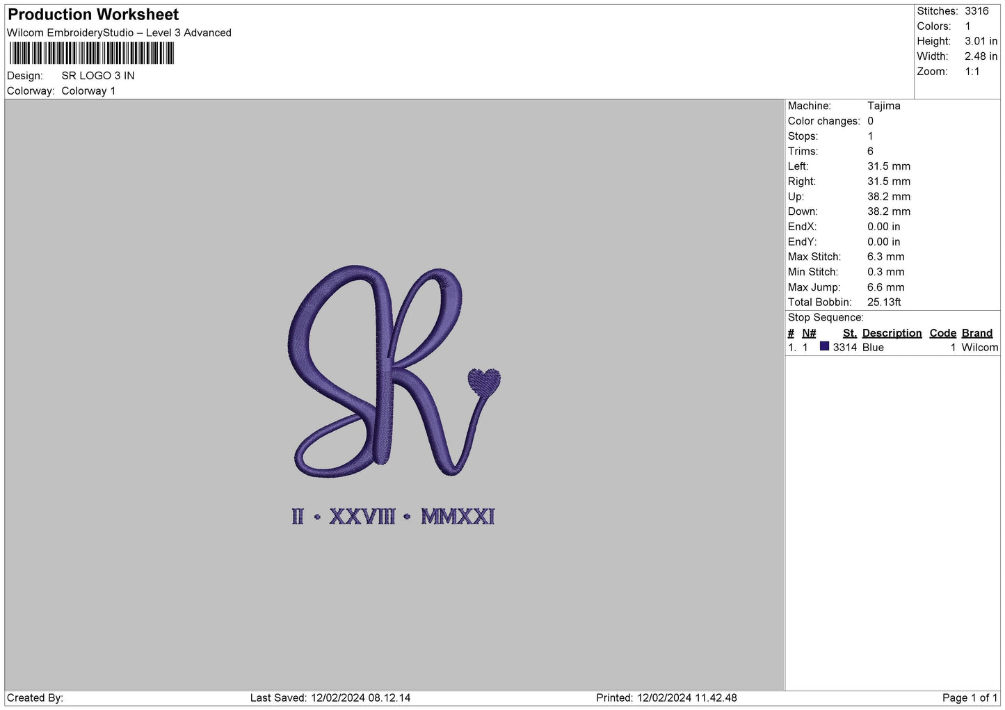 Sr Text Embroidery File 6 sizes