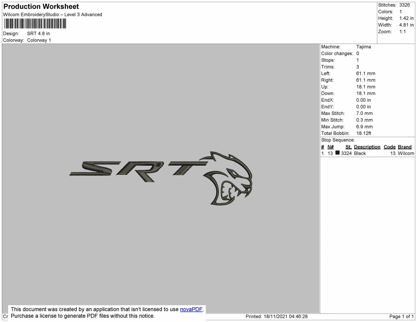 SRT Embroidery File 4 size