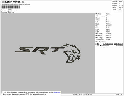 SRT Embroidery File 4 size