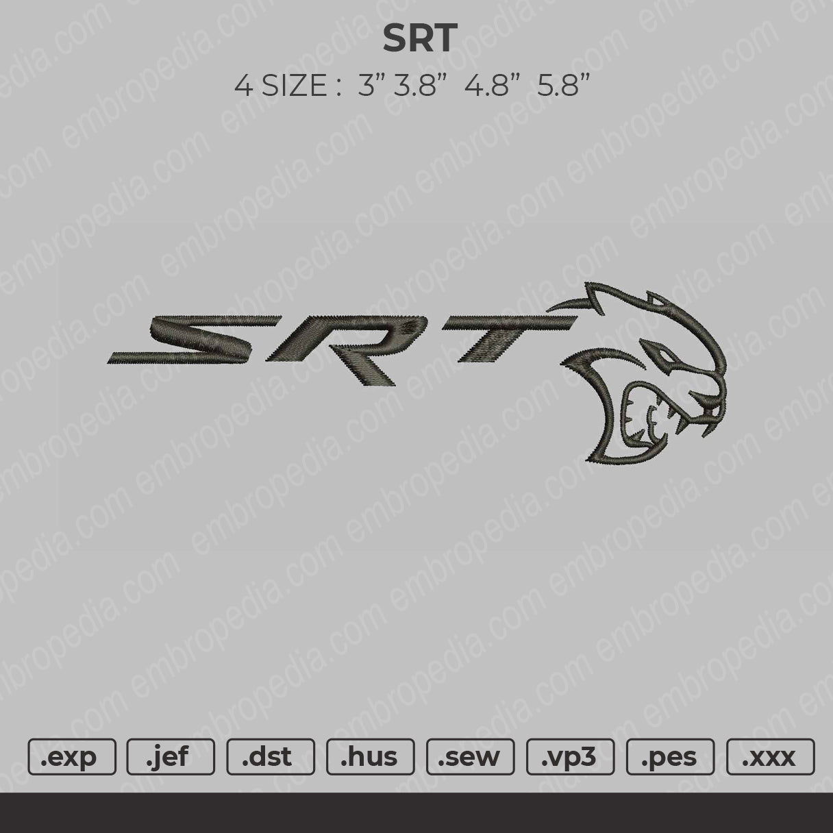 SRT Embroidery File 4 size