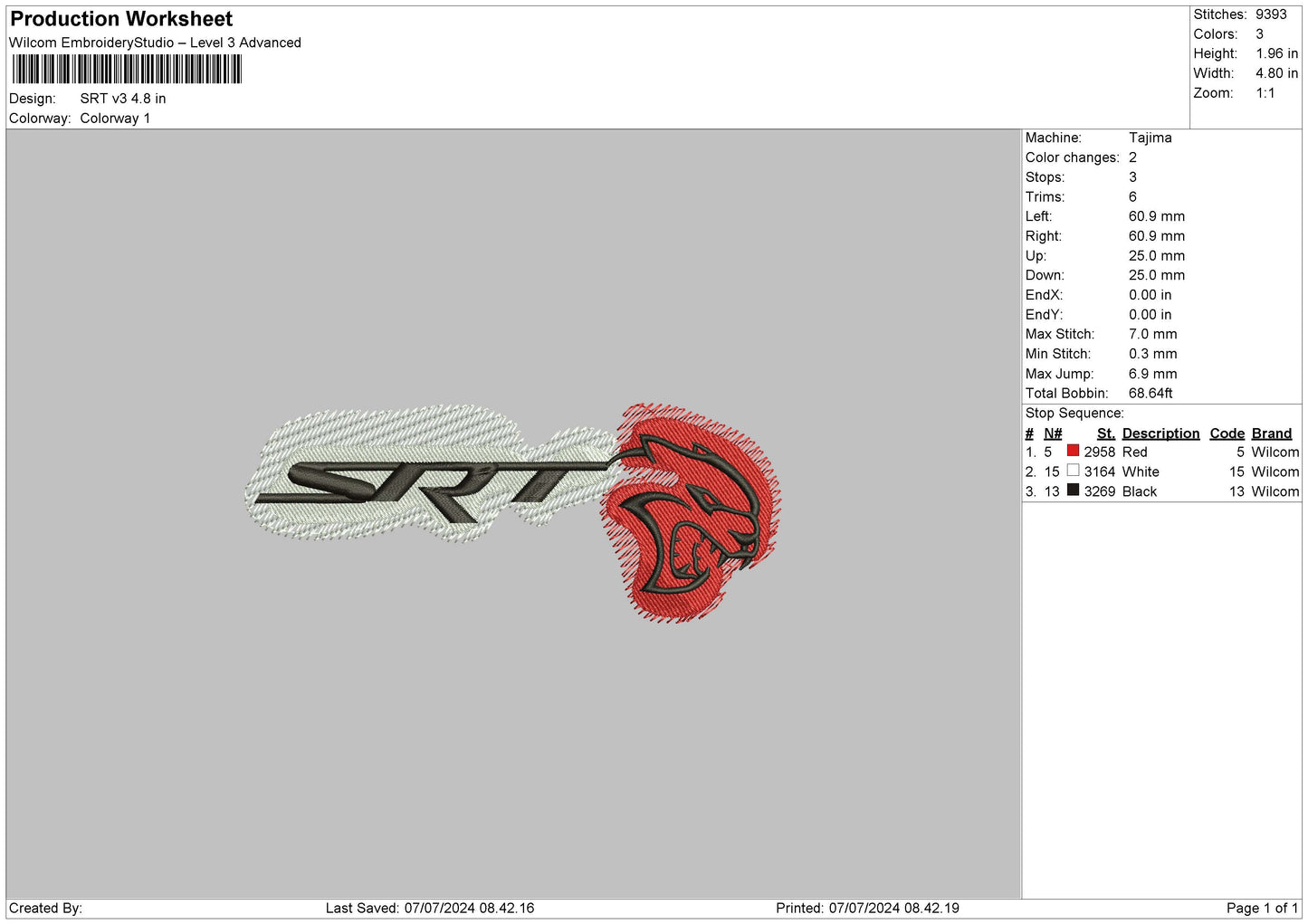 Srt Text V3 Embroidery File 6 sizes
