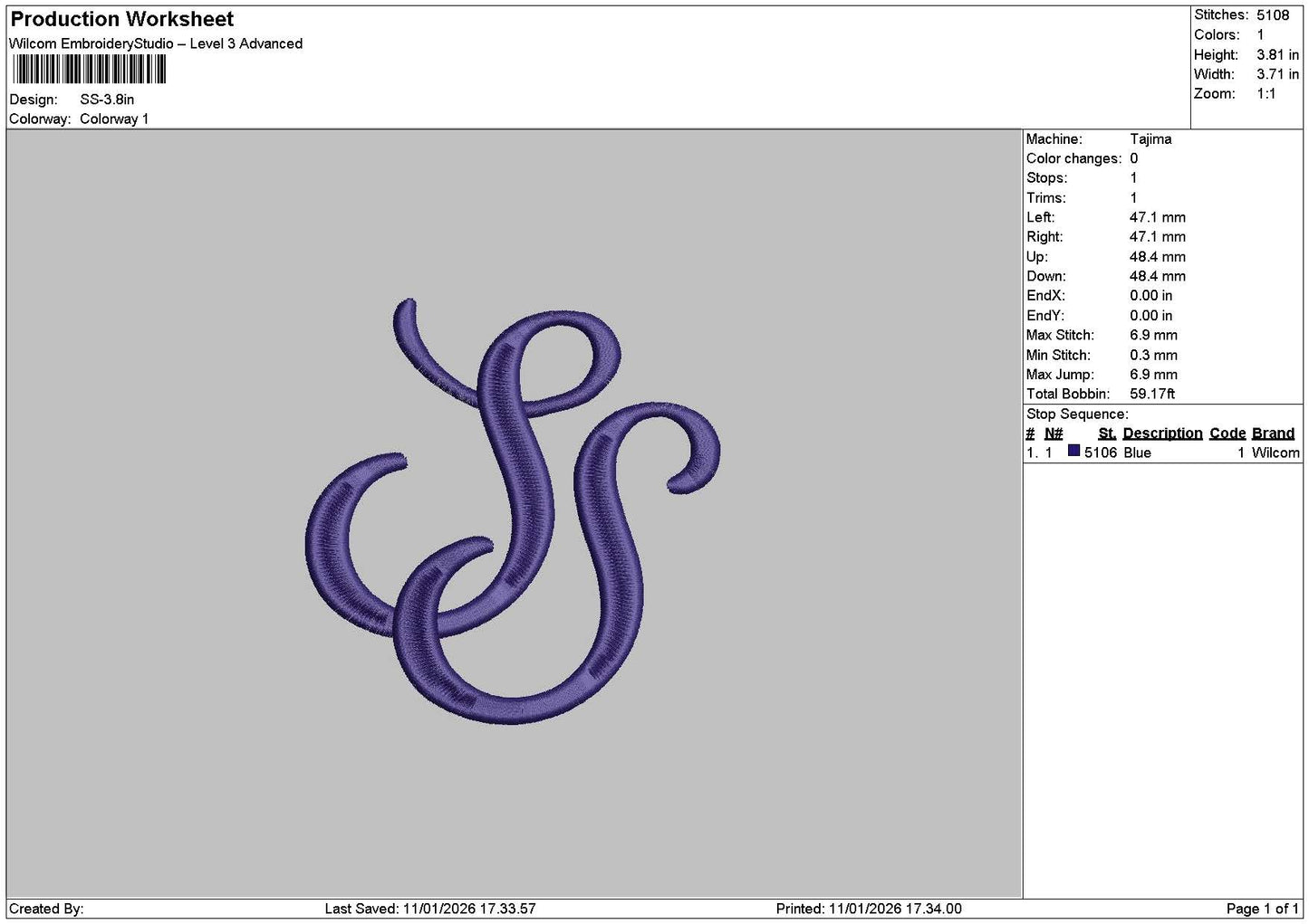Ss Text Small Embroidery File 6 sizes