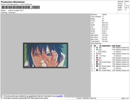 Sasuke Rinnegan Embroidery File 4 size