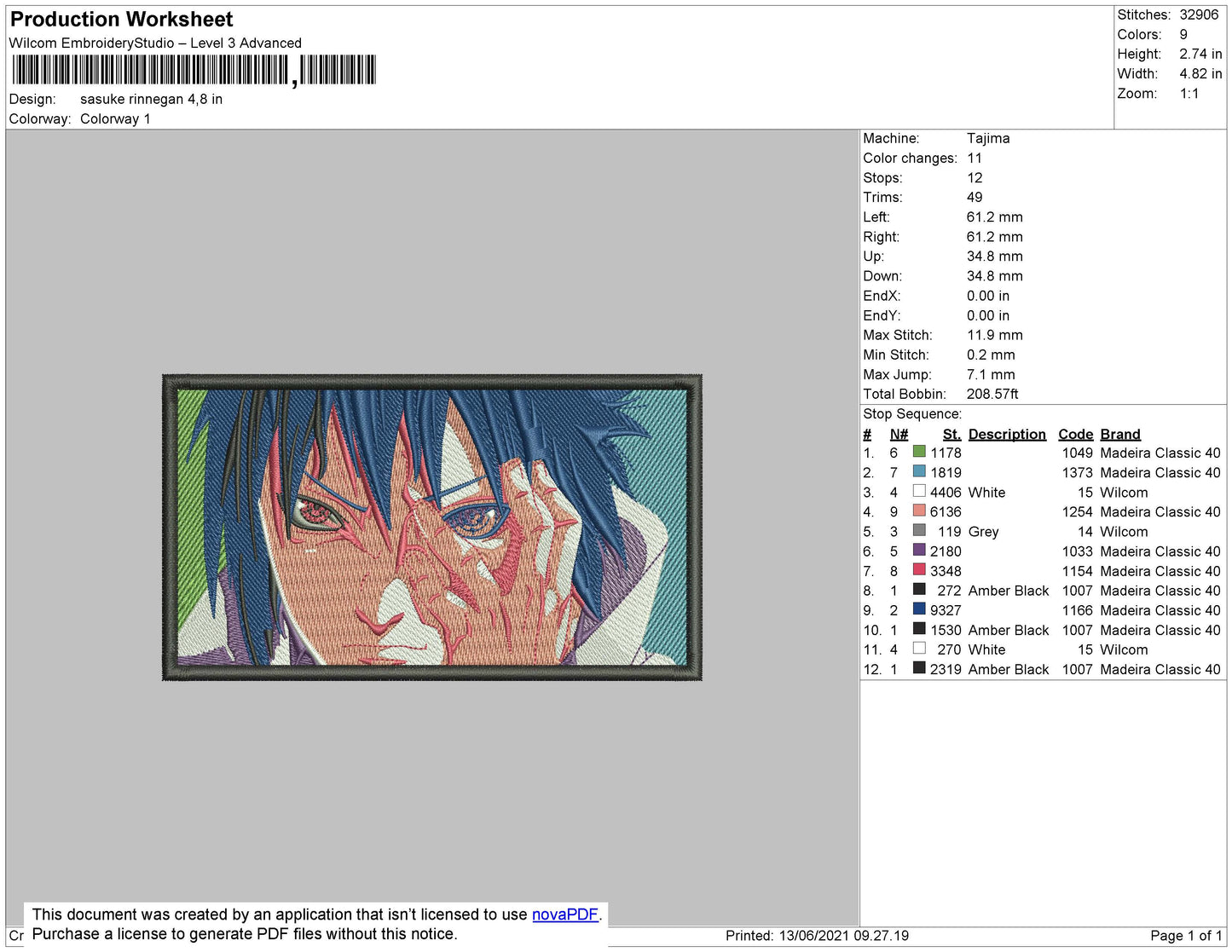 Sasuke Rinnegan Embroidery File 4 size