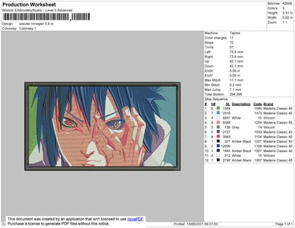 Sasuke Rinnegan Embroidery File 4 size