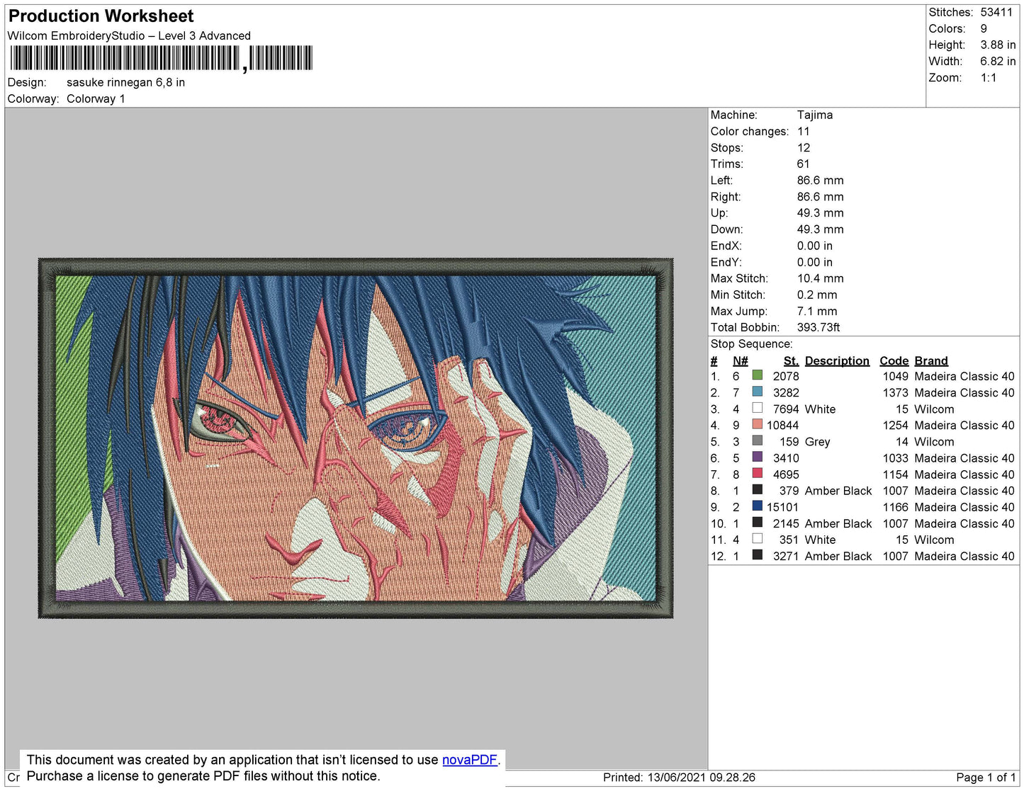 Sasuke Rinnegan Embroidery File 4 size