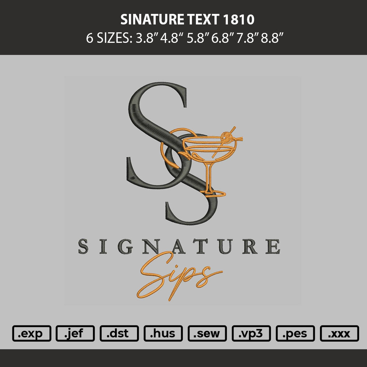 Signature Text 1810 Embroidery Machine Design File 6 sizes