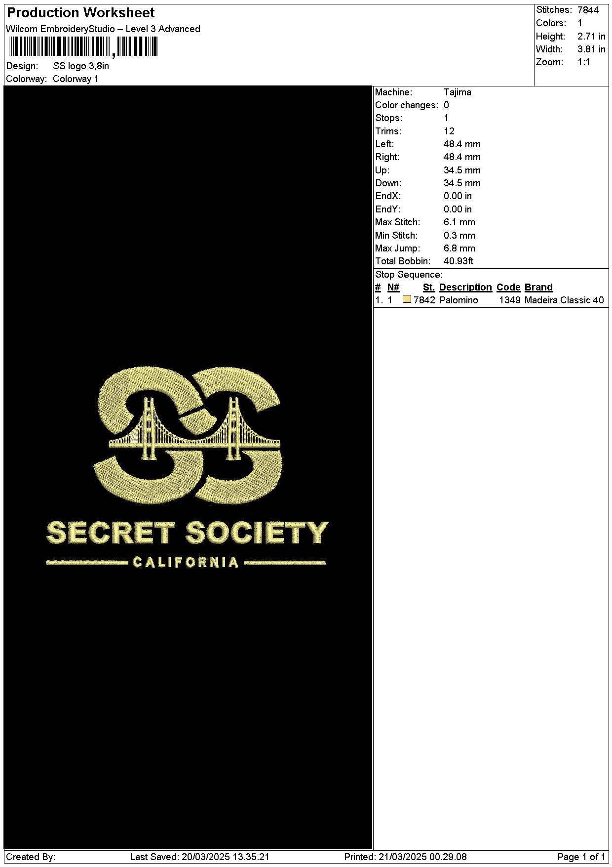 Ss Text Embroidery File 6 sizes