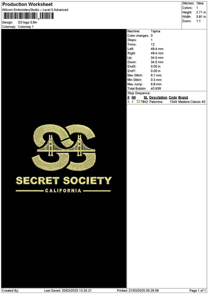 Ss Text Embroidery File 6 sizes