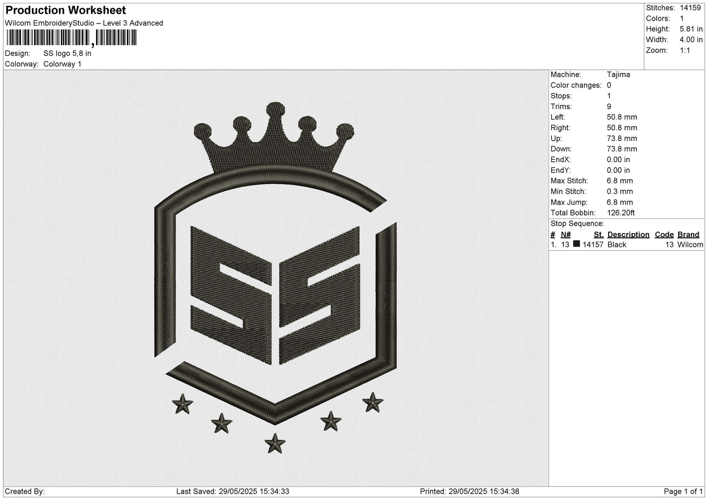 SS logo Embroidery File 6 size