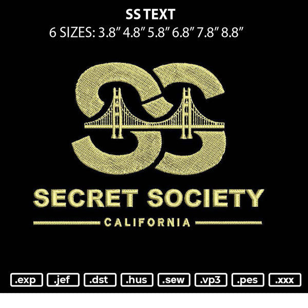 Ss Text Embroidery File 6 sizes