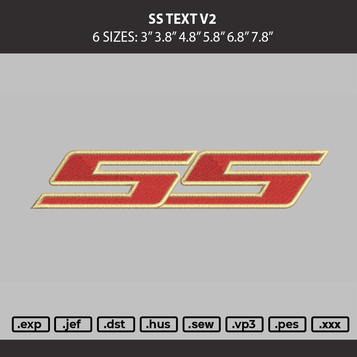 Ss Text V2 Embroidery Machine Design File 6 sizes