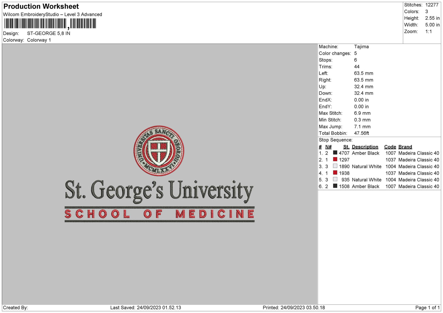 St George Embroidery File 6 sizes