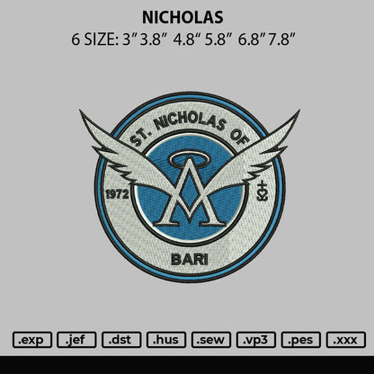 Nicholas Embroidery File 6 sizes