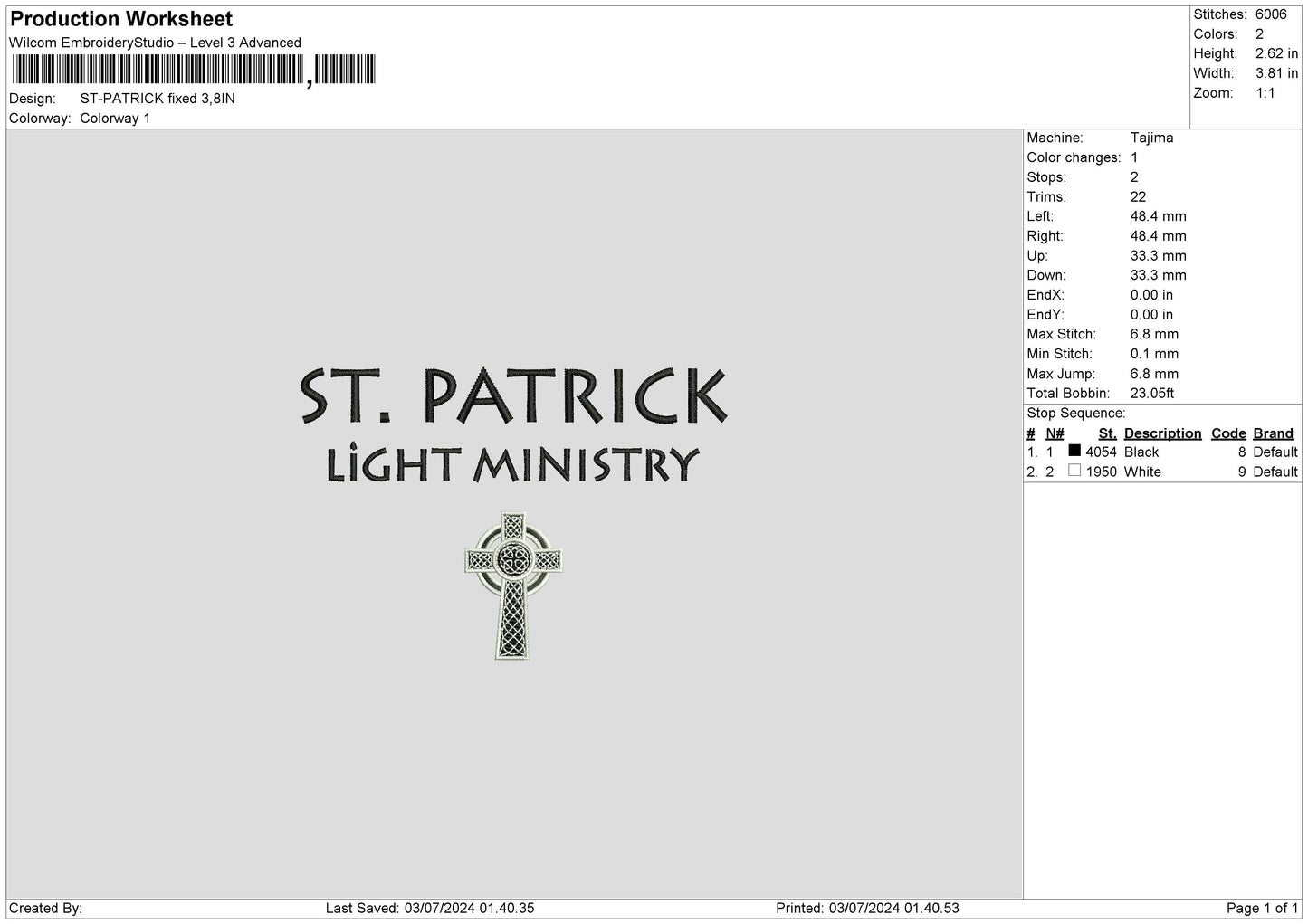 Patricktext St Embroidery File 6 sizes