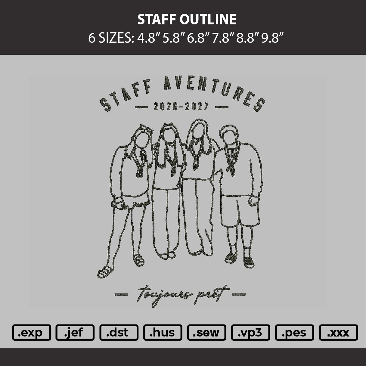 Staff Outline Embroidery Machine Design File 6 sizes