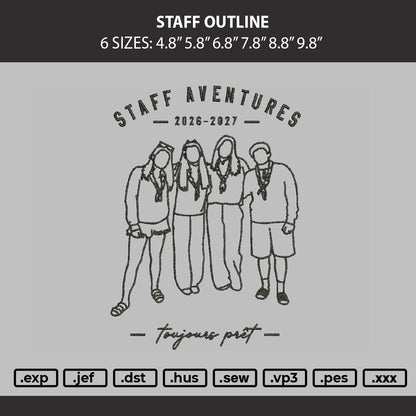 Staff Outline Embroidery Machine Design File 6 sizes
