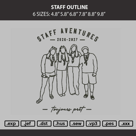 Staff Outline Embroidery Machine Design File 6 sizes