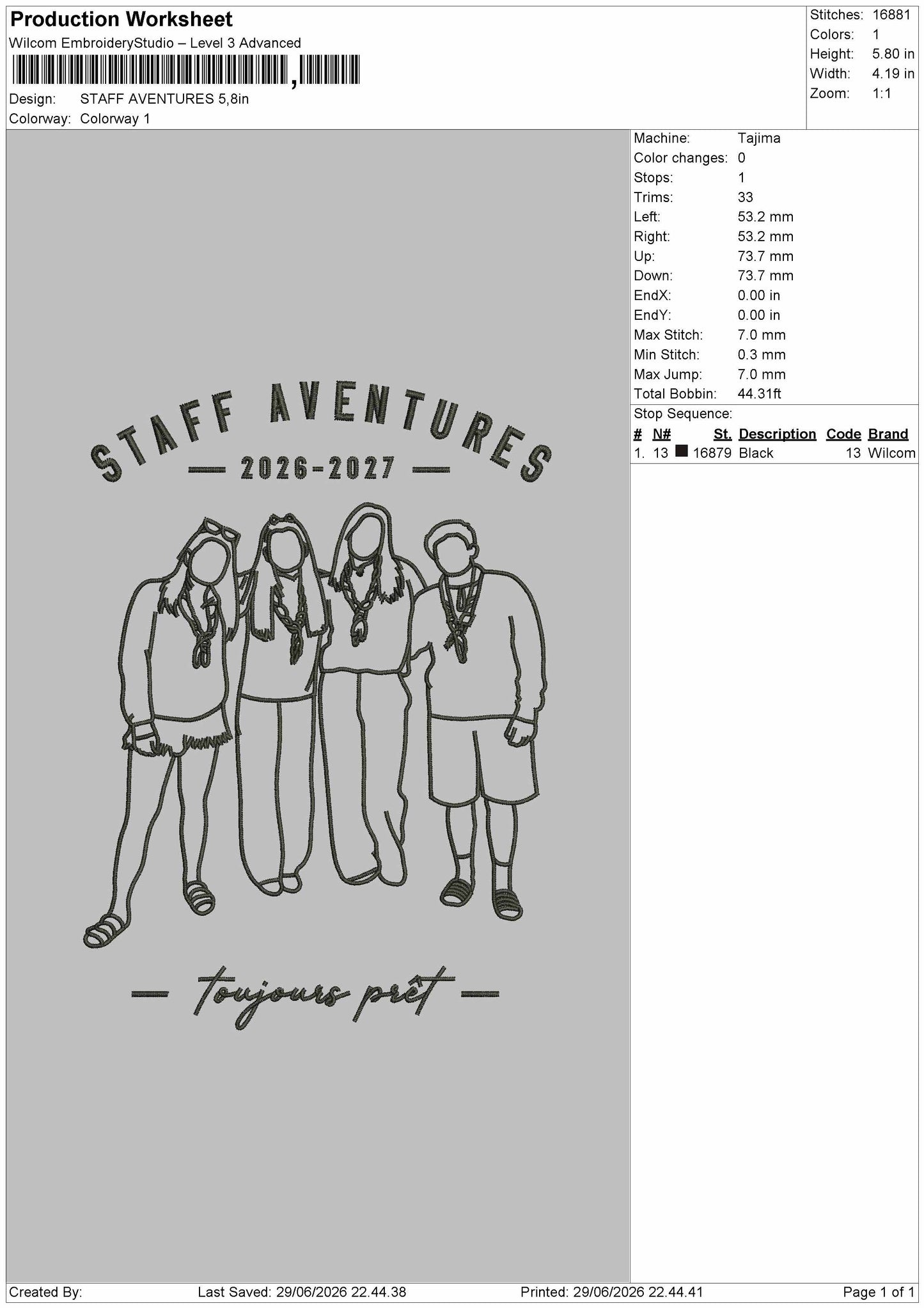 Staff Outline Embroidery Machine Design File 6 sizes