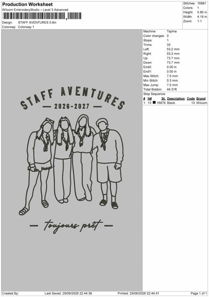 Staff Outline Embroidery Machine Design File 6 sizes