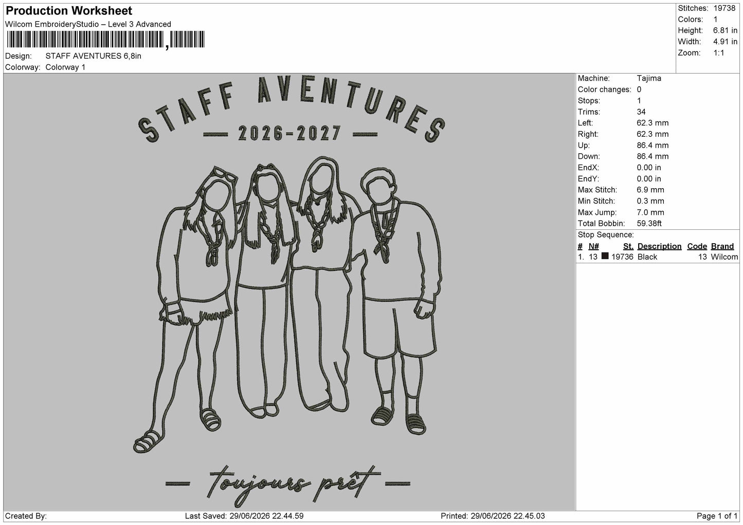 Staff Outline Embroidery Machine Design File 6 sizes