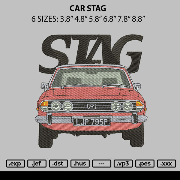 Car Stag Embroidery File 6 sizes