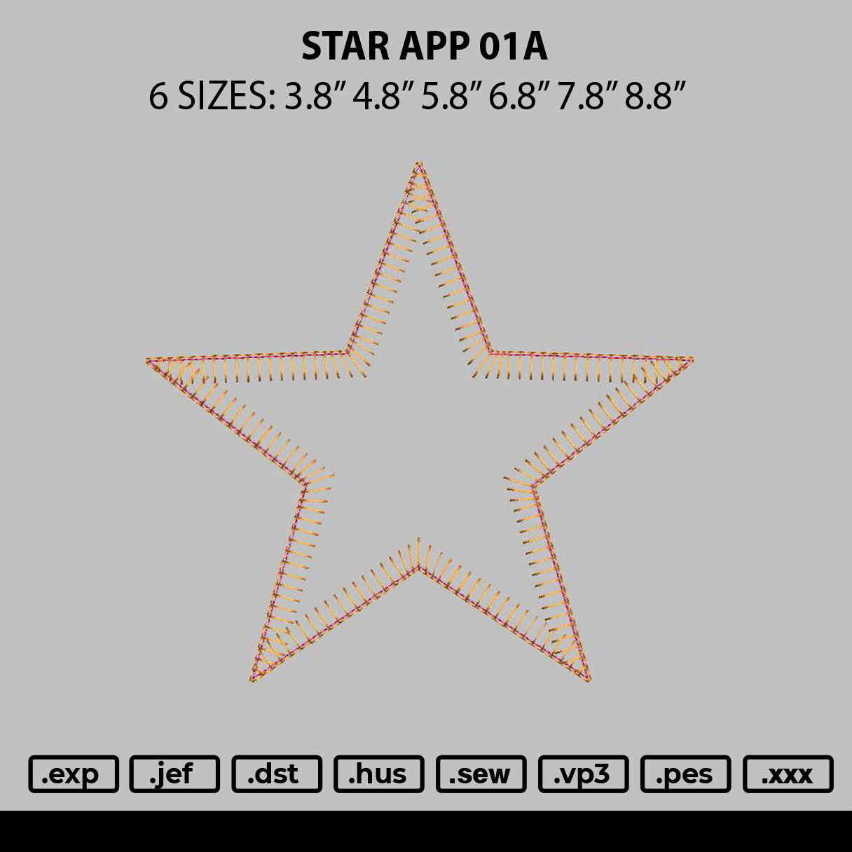 Star App 01a Embroidery File 6 sizes