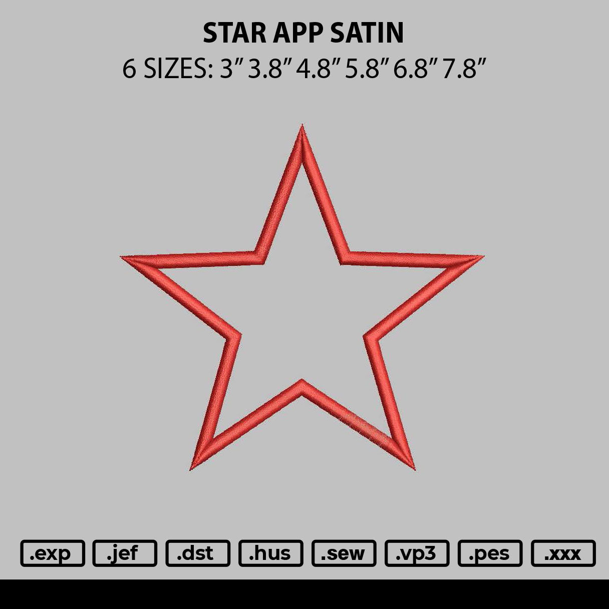 Star App Satin Embroidery File 6 sizes