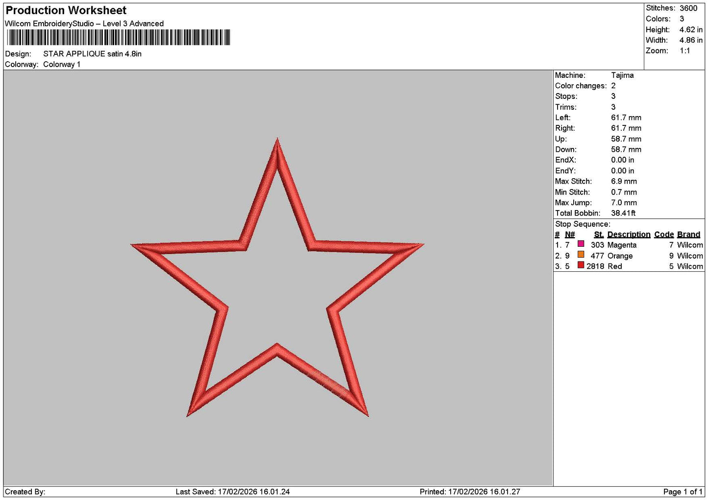 Star App Satin Embroidery File 6 sizes