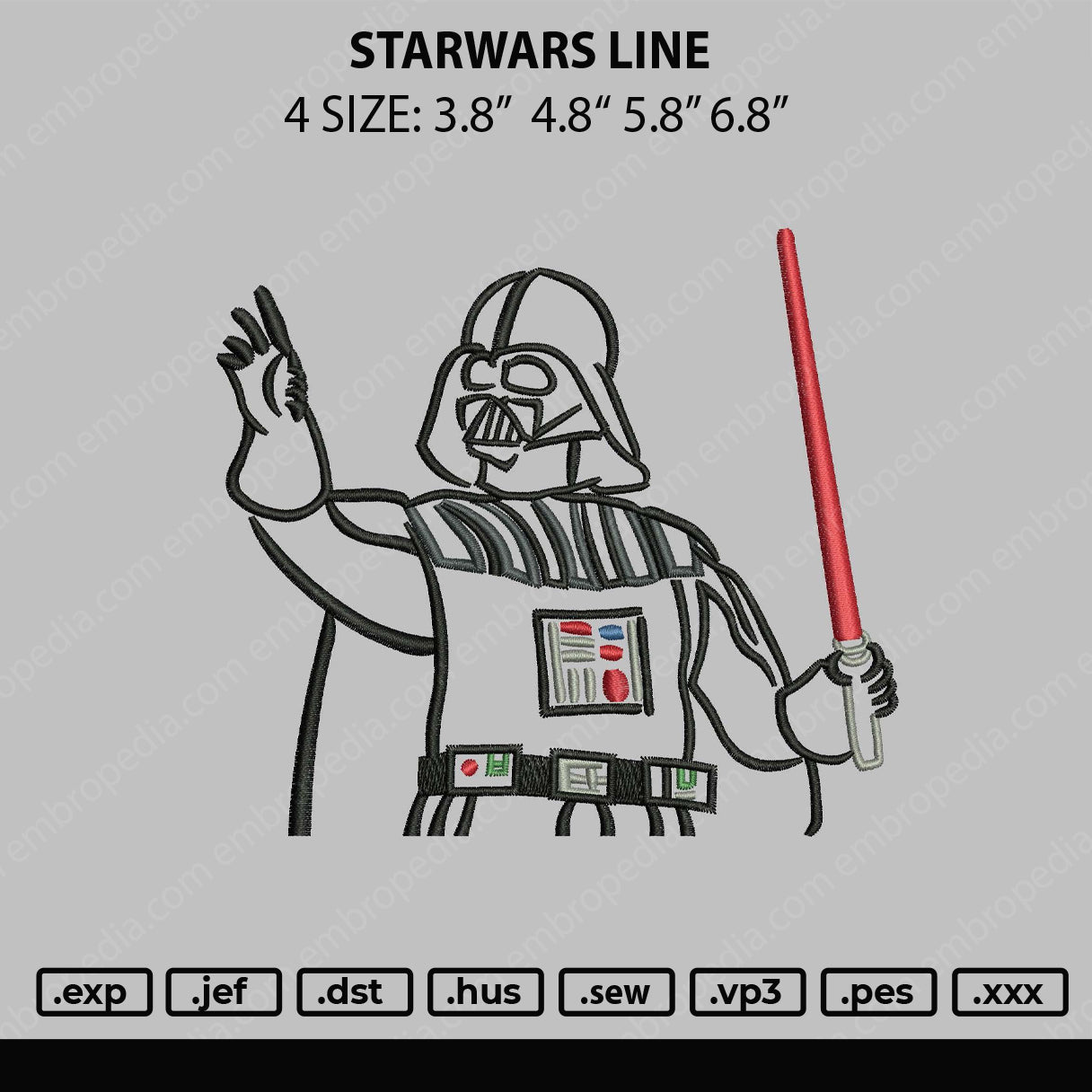 Starwars Line Embroidery File 4 sizes
