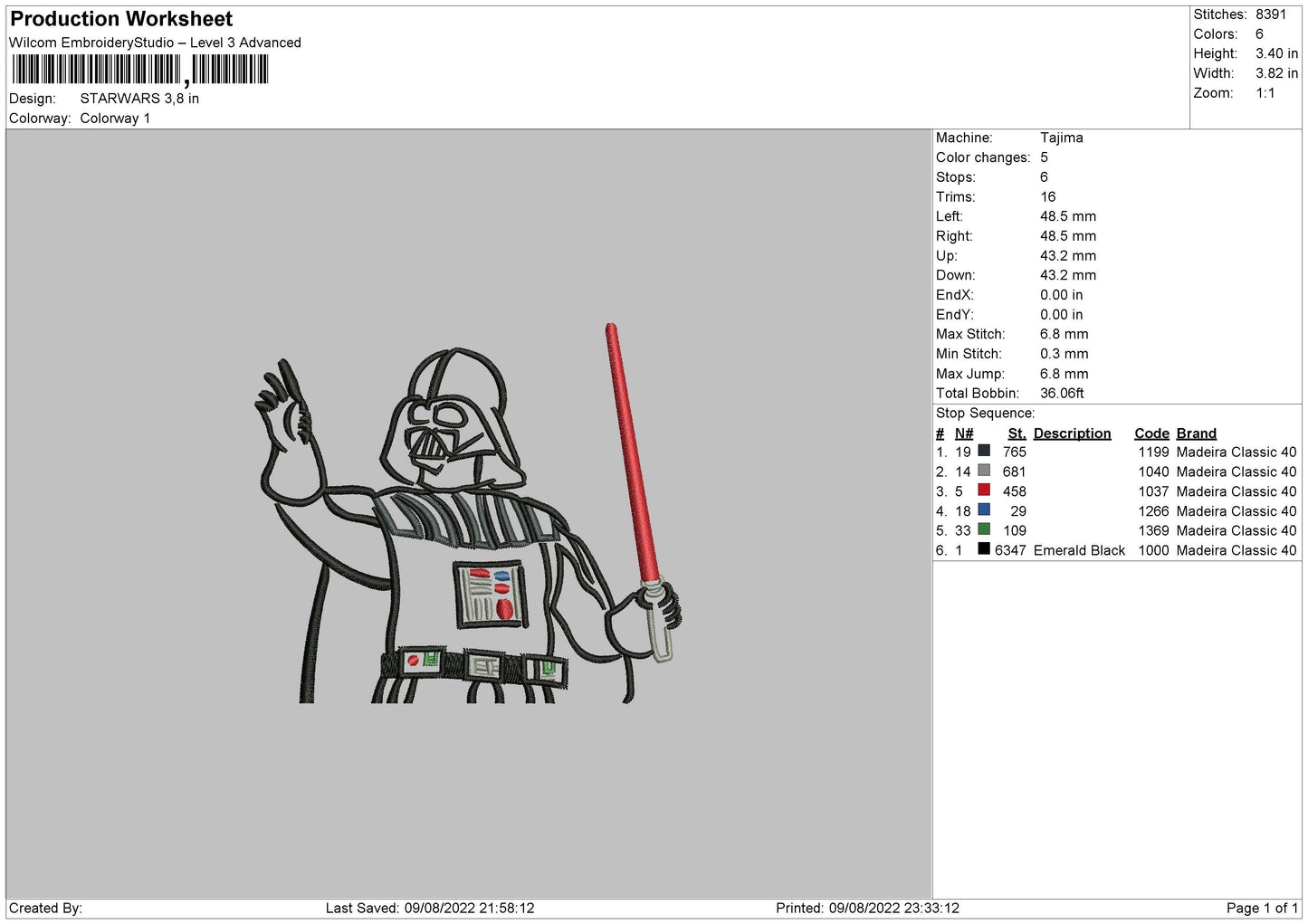 Starwars Line Embroidery File 4 sizes