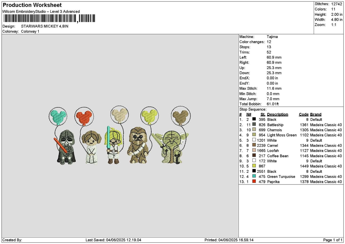Strawars0406 Embroidery File 6 sizes