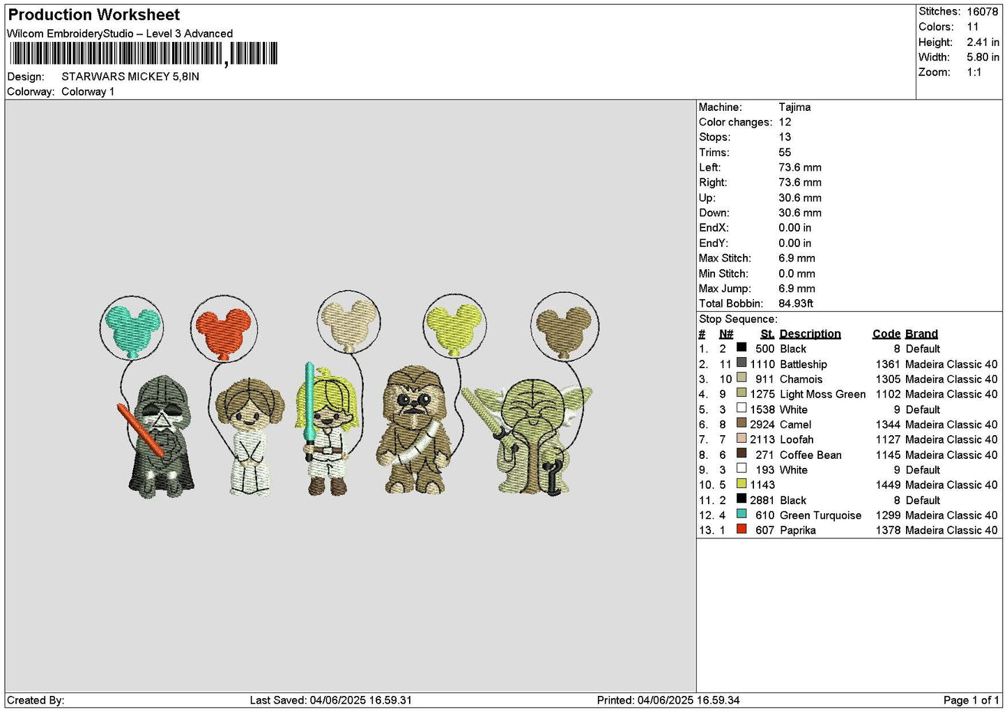 Strawars0406 Embroidery File 6 sizes