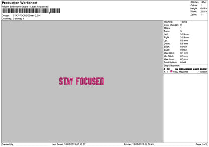 Focusedtext Embroidery File 6 sizes