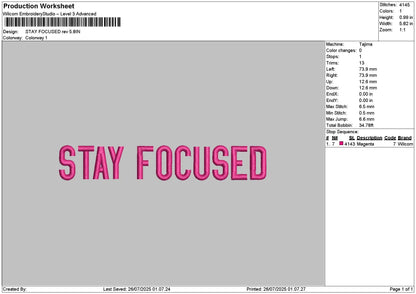 Focusedtext Embroidery File 6 sizes