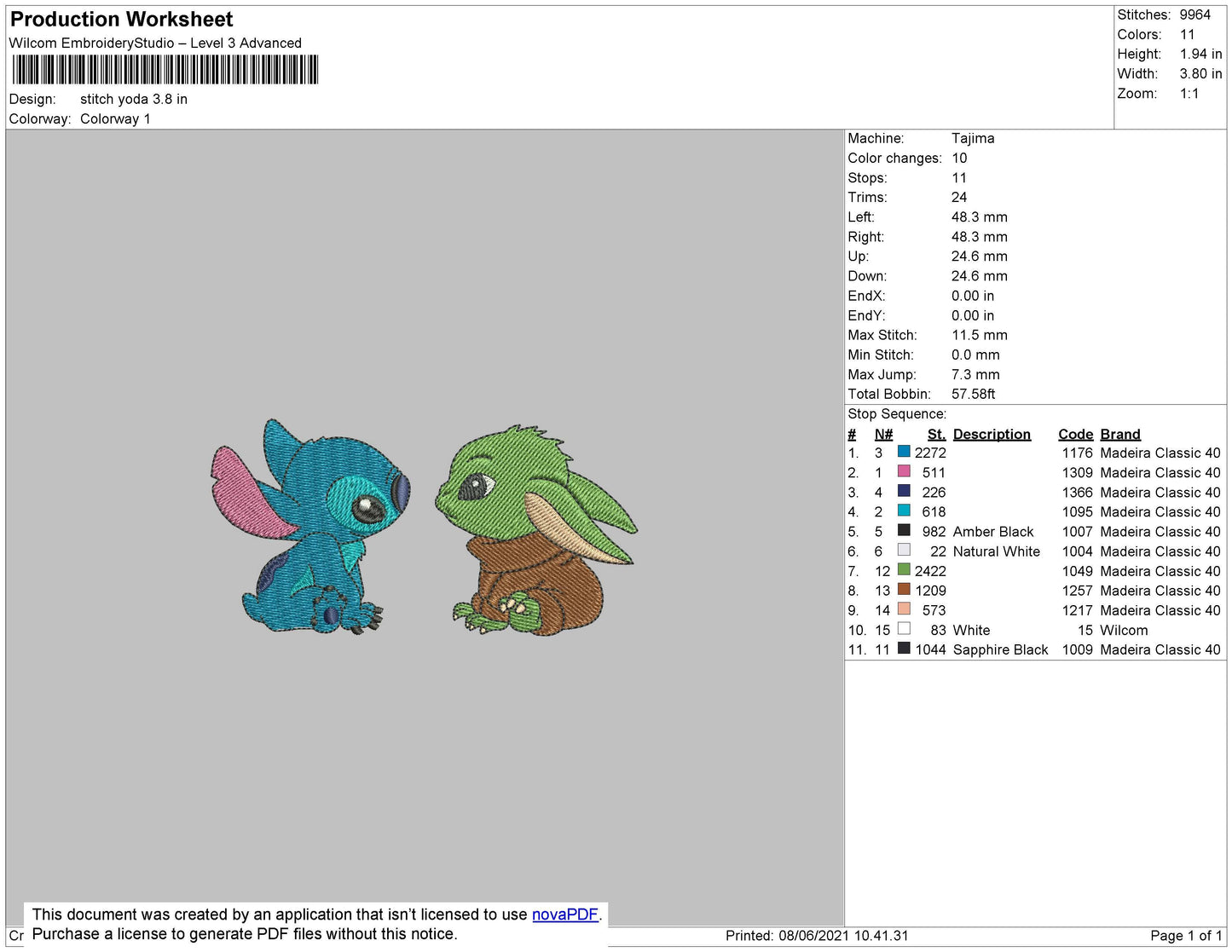 Stitch Yoda Embroidery File 4 size