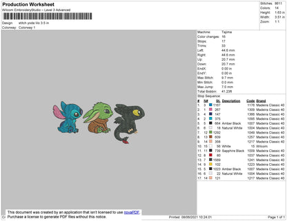 Stitch Yoda Lilo Embroidery File 4 size