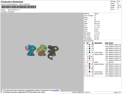 Stitch Yoda Lilo Embroidery File 4 size