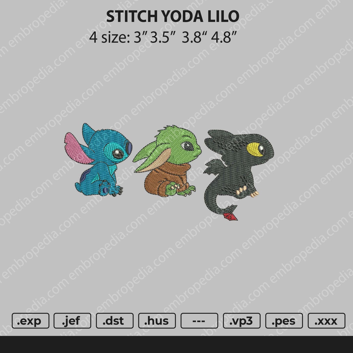 Stitch Yoda Lilo Embroidery File 4 size