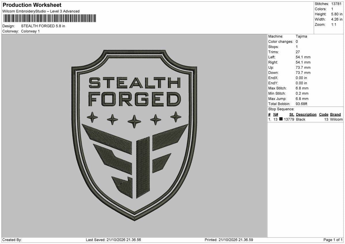 Stealth Text Embroidery Machine Design File 6 sizes