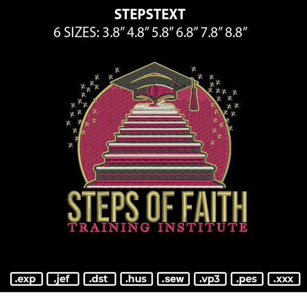 Stepstext Embroidery File 6 sizes