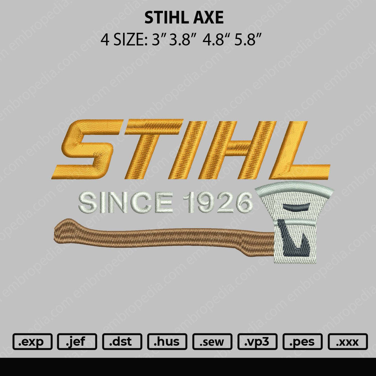 Stihl Axe Embroidery File 4 size