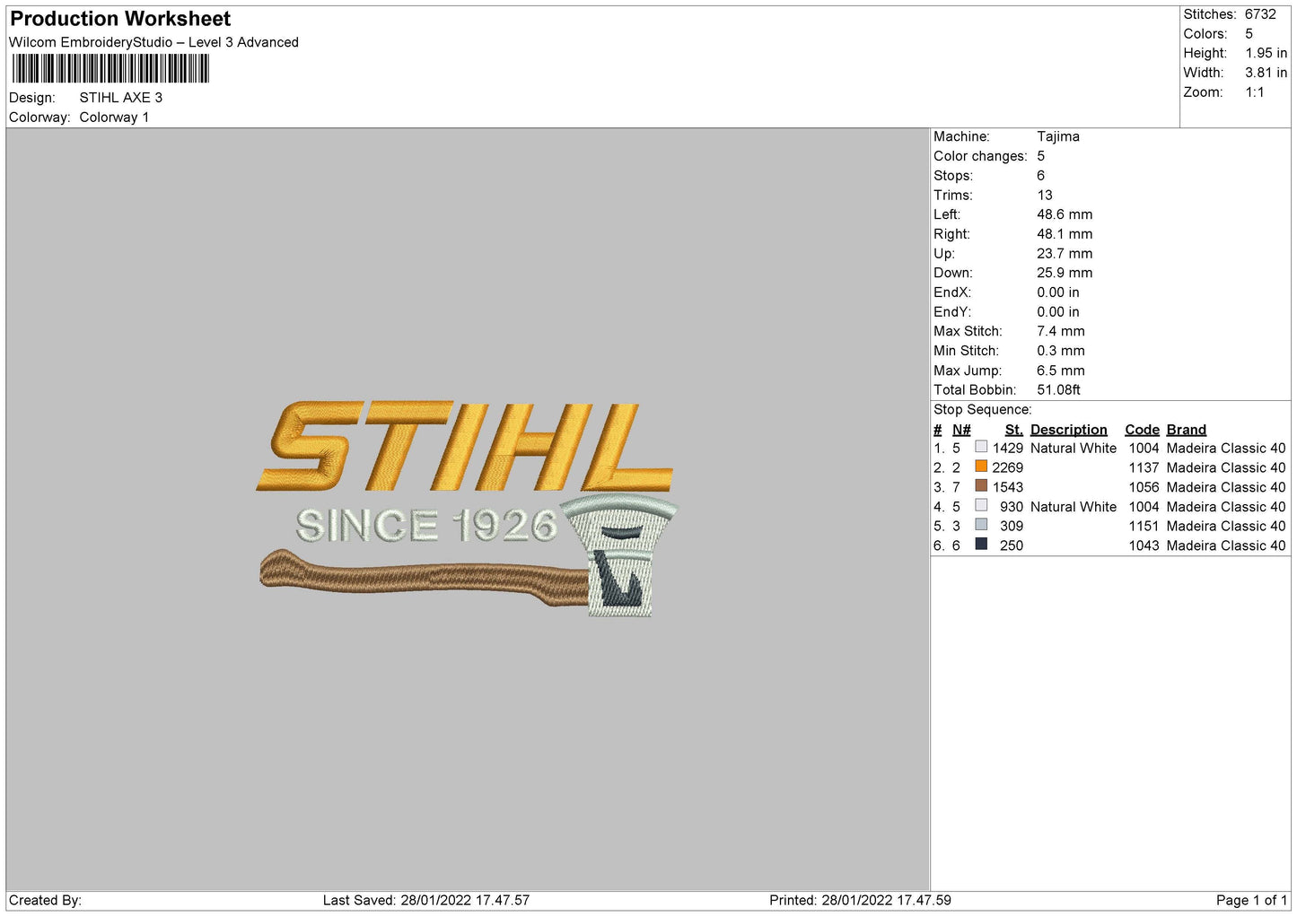 Stihl Axe Embroidery File 4 size