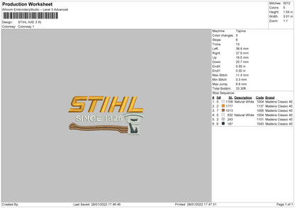 Stihl Axe Embroidery File 4 size