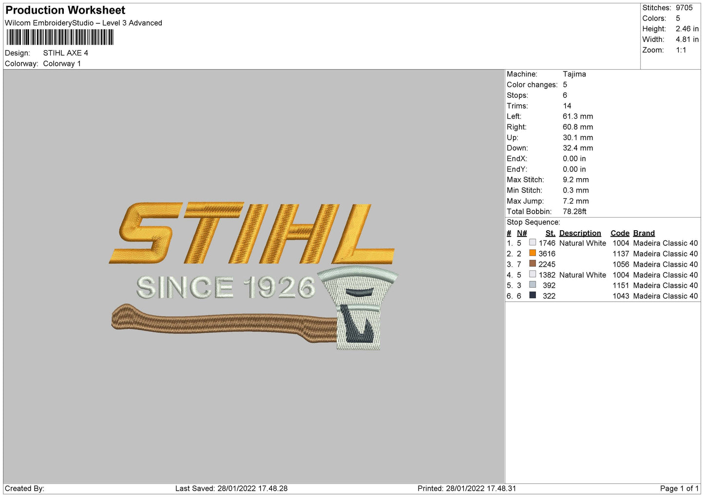 Stihl Axe Embroidery File 4 size