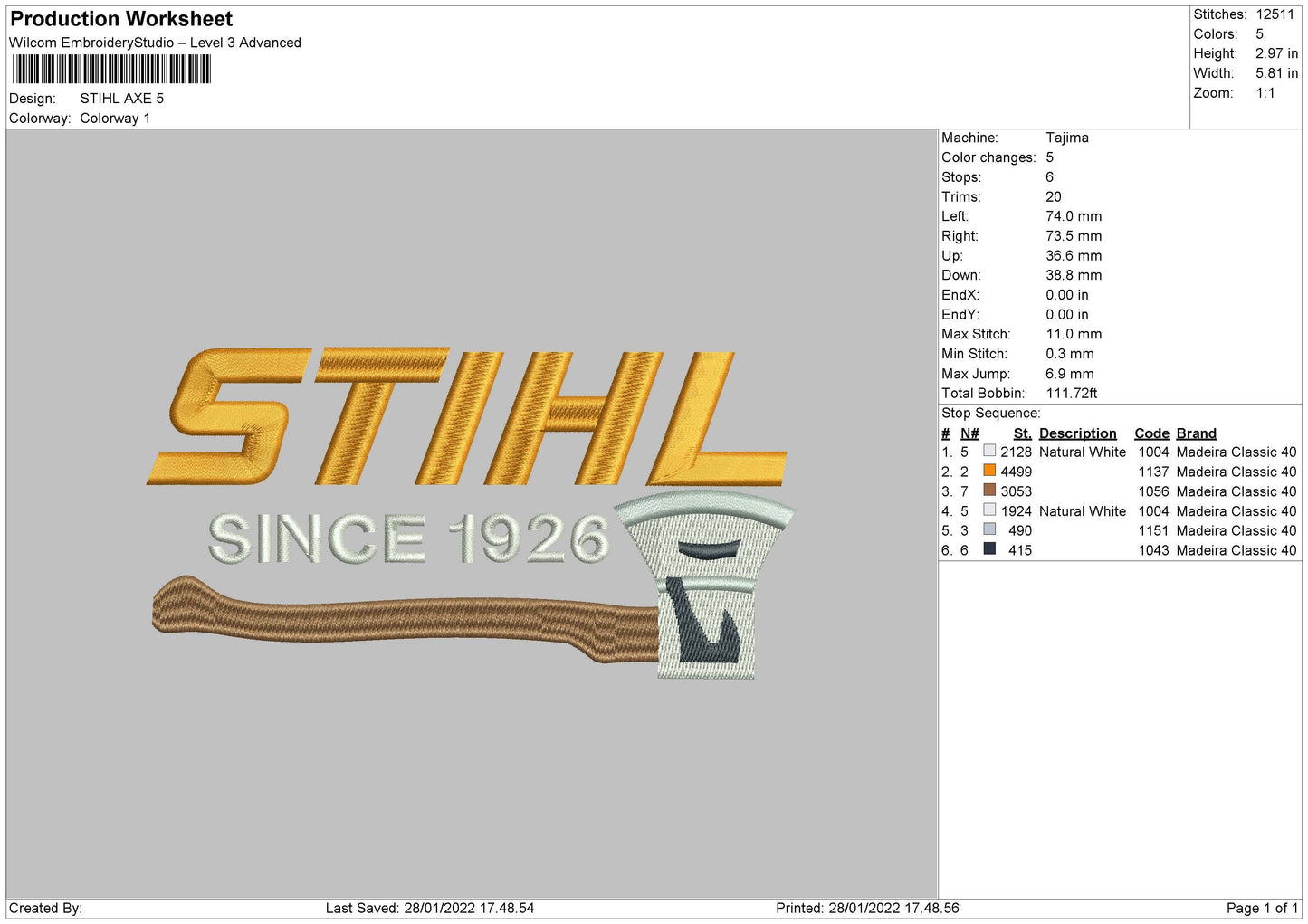 Stihl Axe Embroidery File 4 size