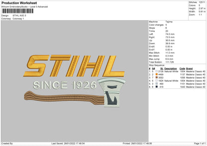 Stihl Axe Embroidery File 4 size
