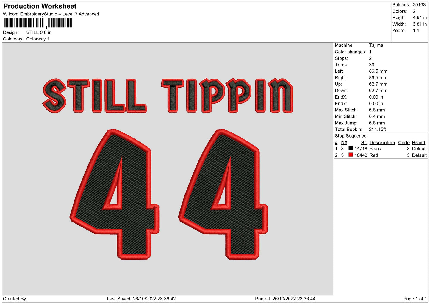 Still Embroidery File 6 sizes