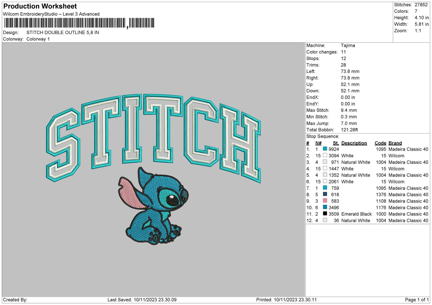 Stitch Doubleoutline Embroidery File 6 sizes